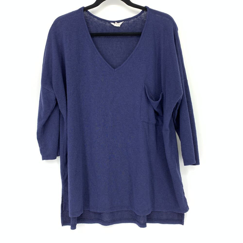 CASLON Top Women's Size XL High Low Knit Tunic Blouse 3/4 Sleeve Navy Blue